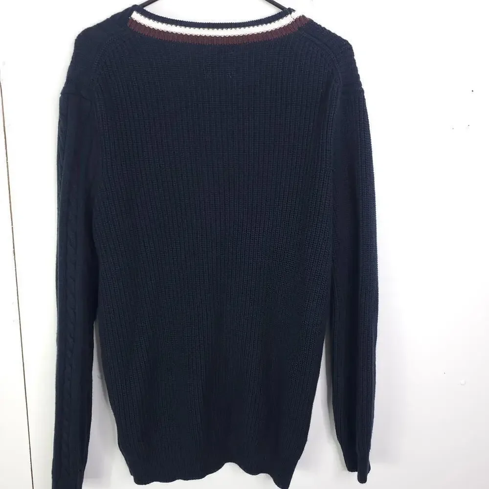 Tretorn Sweater Mens M Preppy Cardigan Cableknit Navy Academia Country Club